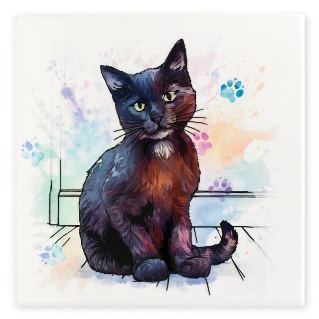 Ceramic Cat Tile Black Cat Artwork Wall Decor 20 x 20cm