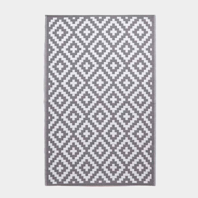 Homescapes Outdoor Rug Luxury Waterproof Reversible Recycled, For Garden & Patio, Zoe Geometric Design Grey Grey and White