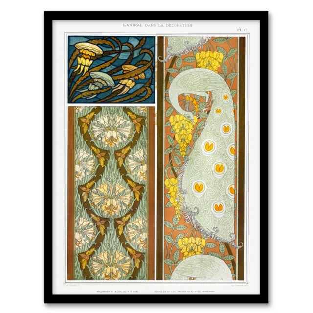 Maurice Pillard Verneuil Framed Wall Art Peacock Jellyfish Lily Nouveau Patterns