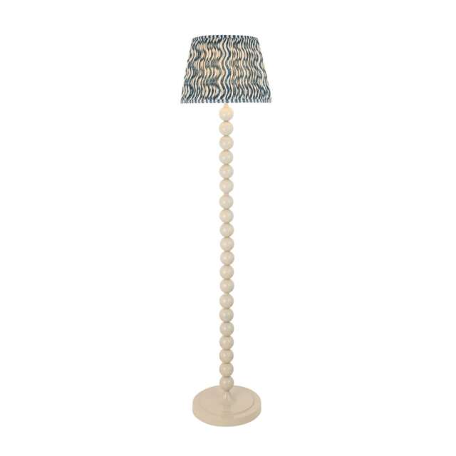 Higgledy Gloss Almond White Paint Floor Lamp with Marlin Blue Fabric Ripple Shade 35cm E27