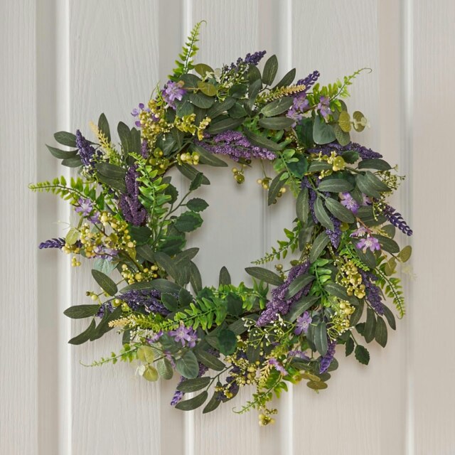 OHS Natural Home Wall Table Decor Artificial Lavender Wreath, 50cm - Lavender