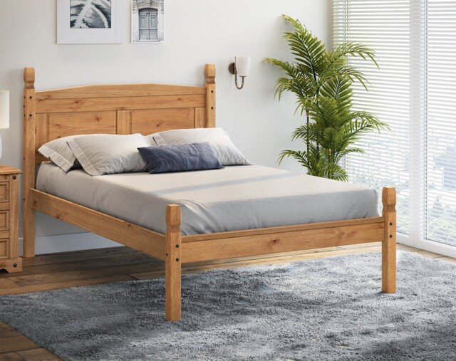 Mercers Furniture Corona 4'0 Small Double Low Foot End Bed Frame Solid Wood Pine Wooden Bedroom with Mexican Styling
