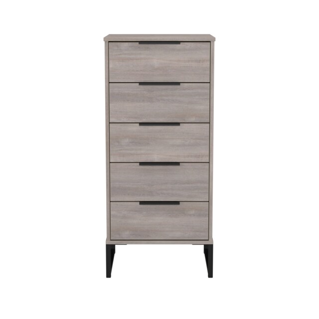 Beijing 5 Drawer Tall Bedside Cabinet in Grey Oak (Ready Assembled) Grey Grey Oak