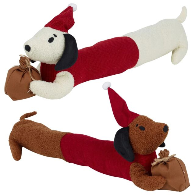 Christmas Novelty Dog Animal Door Draught Excluder Fabric Boucle Cushion 85cm