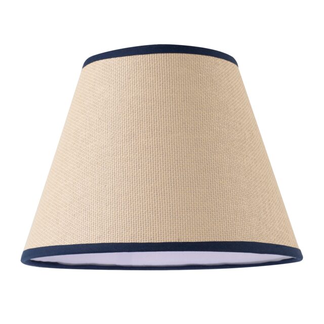 Traditional Rattan Tweed Lamp Shade with Navy Blue Cotton Fabric Trims Blue Midnight Blue 1