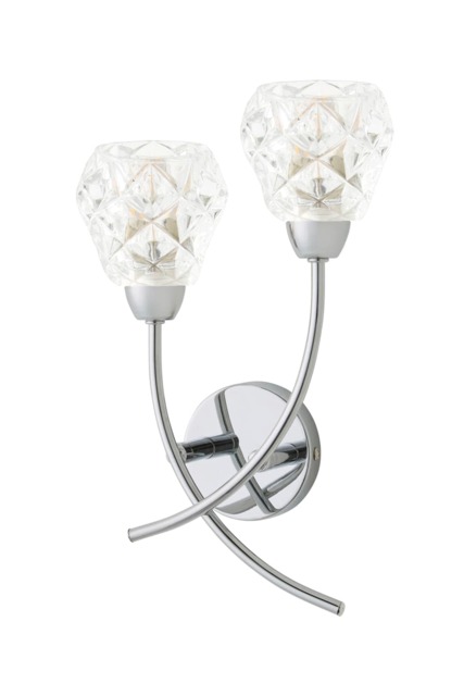 ValueLights Astley Chrome 2 Way Wall Light Crystal Shades and Bulbs