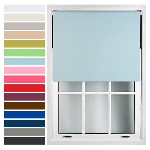 FURNISHED Roller Blind Made to Measure Blackout Fabric with Metal Fittings Easy Fit Blue Duck Egg Blue (W) 210cm x (L) 165cm