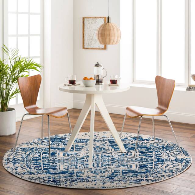 LIVABLISS Harput-Vintage Traditional Boho Round Rug Ø160 cm Grey Blue Orange White