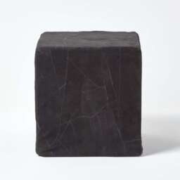 Homescapes Black Leather and Suede Patchwork Cube Pouffe - 36 x 36 x 38 cm