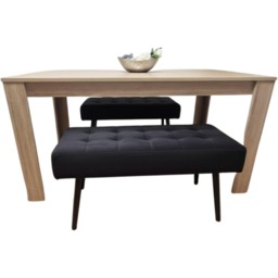 Dining Table and 2 Benches Oak Effect Wood Table 2 Black Velvet Benches Dining Room