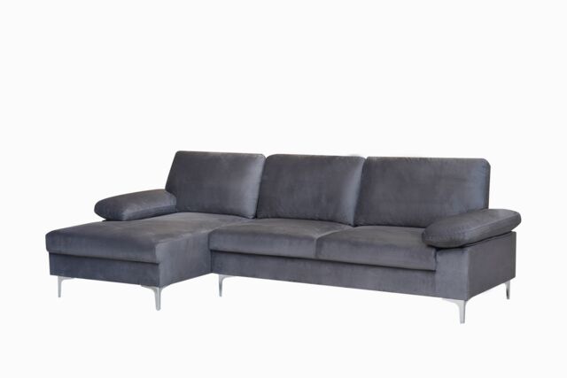 Venosa Velvet Left Facing Sectional Corner Sofa in Grey Grey Grey Three Seater 1
