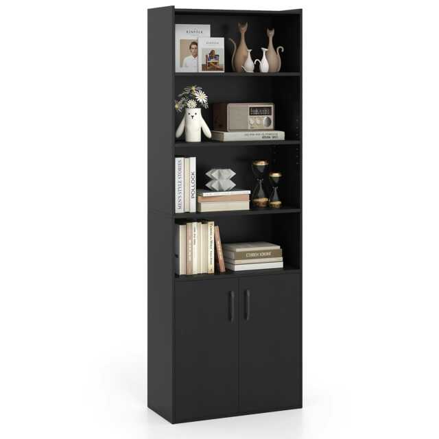 COSTWAY 178 CM Bookcase 6-tier Modern Style Storage Black Black