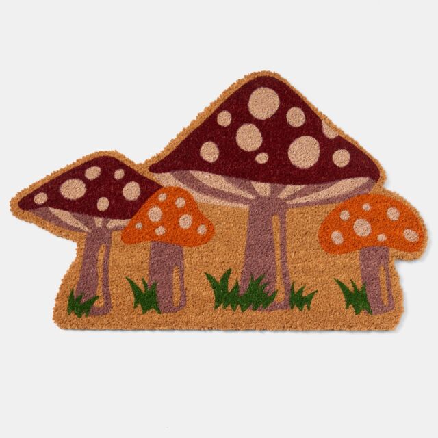 OHS Mushroom Shaped Coir Doormat Novelty Non Slip Door Rug Red