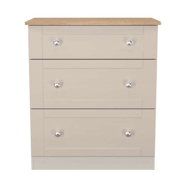 Cumbria 3 Drawer Deep Chest of Drawers in Kashmir Ash & Bardolino Oak (Ready Assembled) Cream Kashmir Ash & Bardolino Oak
