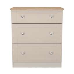 Cumbria 3 Drawer Deep Chest of Drawers in Kashmir Ash & Bardolino Oak (Ready Assembled) Cream Kashmir Ash & Bardolino Oak