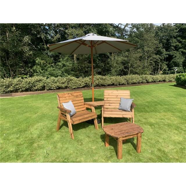 Traditional Grand Twin Angled With Coffee Table, 2 x Scatter Cushion Grey & 1 x Parasol Grey & Base