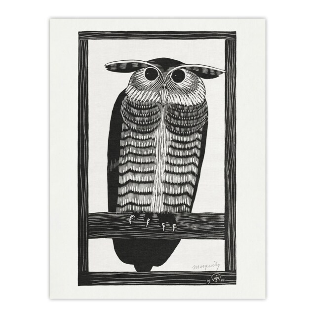 Stylised Horned Owl Samuel J De Mesquita Huge Wall Art Print 18X24 In