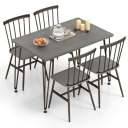 COSTWAY 5-Pcs Dining Table Set Kitchen Table & 4 Chairs Grey 5