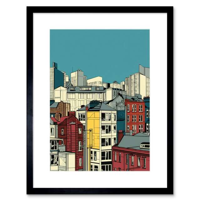 "Manchester City Architecture Styles Cityscape 9x7"" Black Framed Wall Art Print"