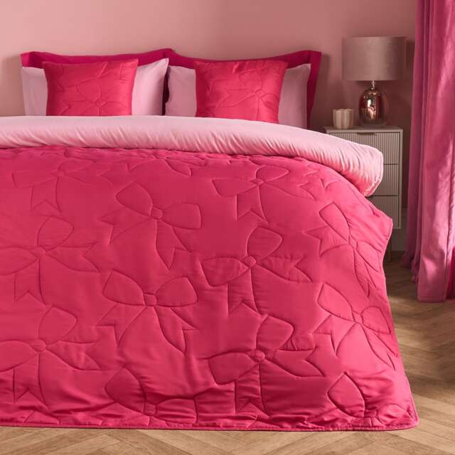 OHS Bows Quilted Throw Pinsonic Blanket Bedspread Pink Hot Pink - 150 x 200cm