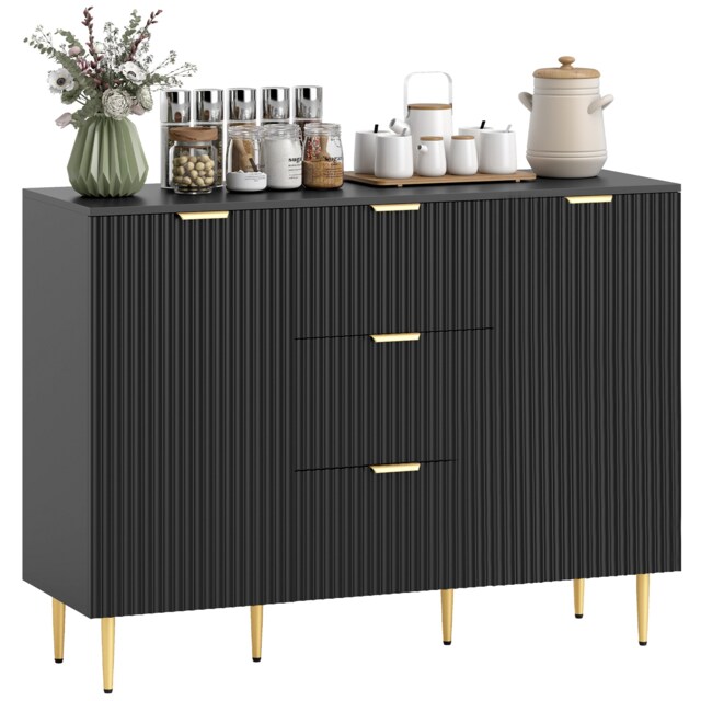 HOMCOM Sideboard Buffet Cabinet w/ 3 Drawers and Adjustable Shelves, Black Black Black