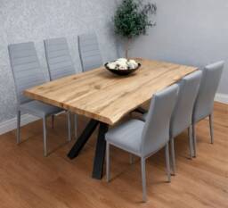 Modern Dining Table with 6 grey faux leather padded Chairs Kitchen Furniture