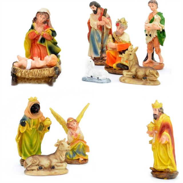 LARGE Handmade Nativity Scene Birth Jesus Wooden Stable Figurine House Sculpture Christmas Decoration Xmas Décor