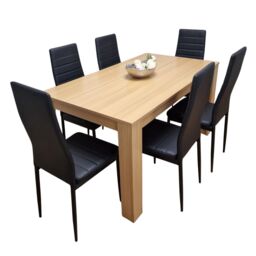 Dining Set of 6 Dining Table and 6 Black Faux leather Chairs Dinig Room Furniture