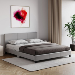 Vida Designs Lisbon 5ft King Size Bed Faux Leather, Grey, 150 x 200cm