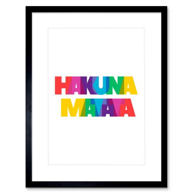 "Hakuna Matata Bright Colourful Rainbow Word 9x7"" Black Framed Wall Art Print"