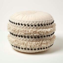 Homescapes Sahara Cream & Black Macrame Tufted Boho Pouffe