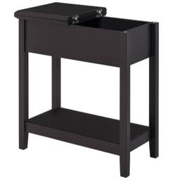 HOMCOM End Table, Narrow Side Table with Flip Top, Bottom Shelf Brown Dark coffee 28.2W x 56.5D x 60H cm