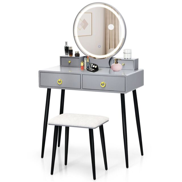 COSTWAY Makeup Vanity Desk Modern Dressing Table Grey