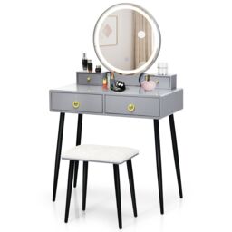 COSTWAY Makeup Vanity Desk Modern Dressing Table Grey