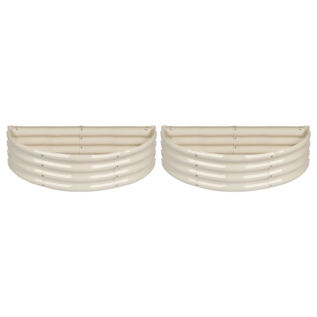 Harbour Housewares Raised Garden Beds - 2x Ivory Semi-Circle Bottomless Galvanised Steel Metal Planter Box 120 x 60cm