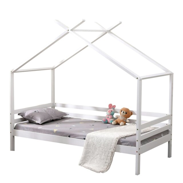 Teddy Kids Childrens White Wooden House Treehouse Single Bed Frame (Single) White White Single