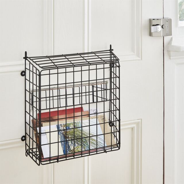 House of Home Letter Box Cage Front Door Mounted Mail Box Letter Guard Post Catcher Black Black