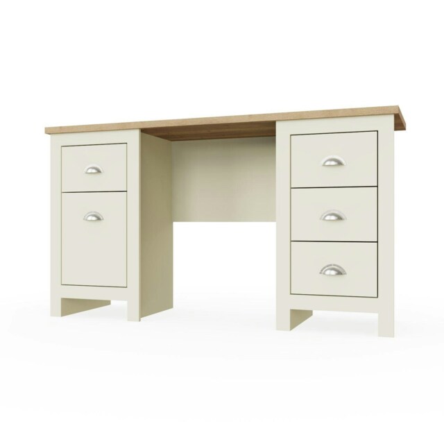 Lisbon 4 Drawer 1 Door Desk Cream & Oak