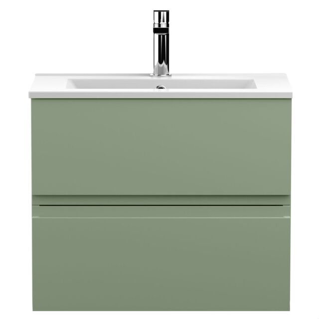 Balterley Mavesyn Contemporary 2 Drawer Wall Hung Vanity Unit with Minimalist Basin, Satin Green, 600mm