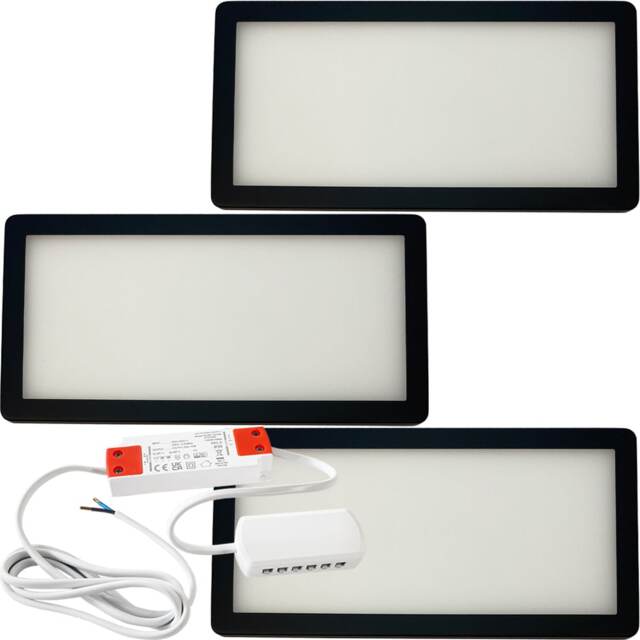 3x Matt Black Ultra-Slim LED Under Cabinet Kitchen Light Kit with Driver - Warm White Glow