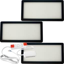 3x Matt Black Ultra-Slim LED Under Cabinet Kitchen Light Kit with Driver - Warm White Glow