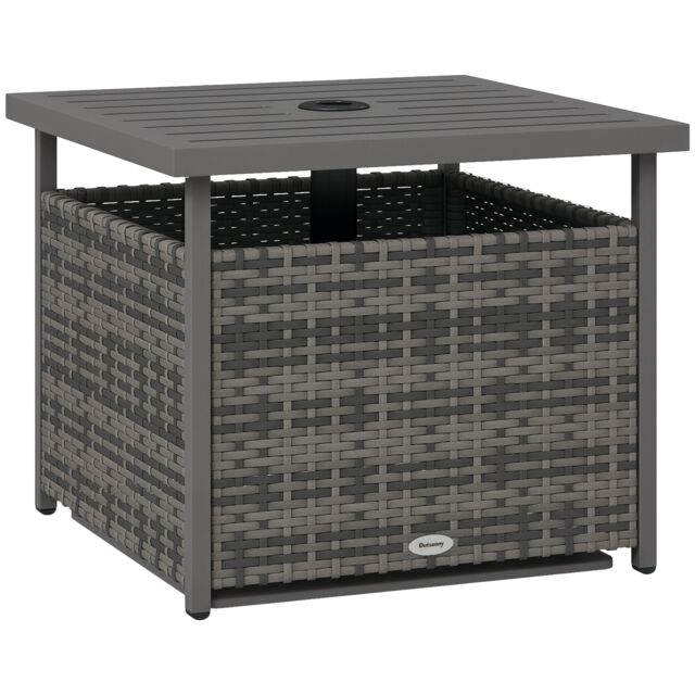 Outsunny Outdoor Rattan Coffee Table w/ Umbrella Hole Fit for Garden Grey Gradient grey rattan 55.5 x 55.5 x 46 cm