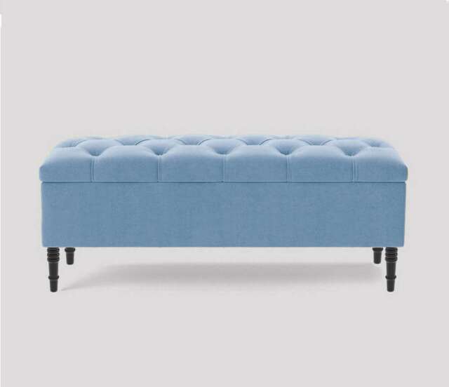 137cm Swiss Chesterfield Ottoman Storage Bench- Plush Velvet Shoe Bench - Duck Egg Upholstery Footstool with Storage