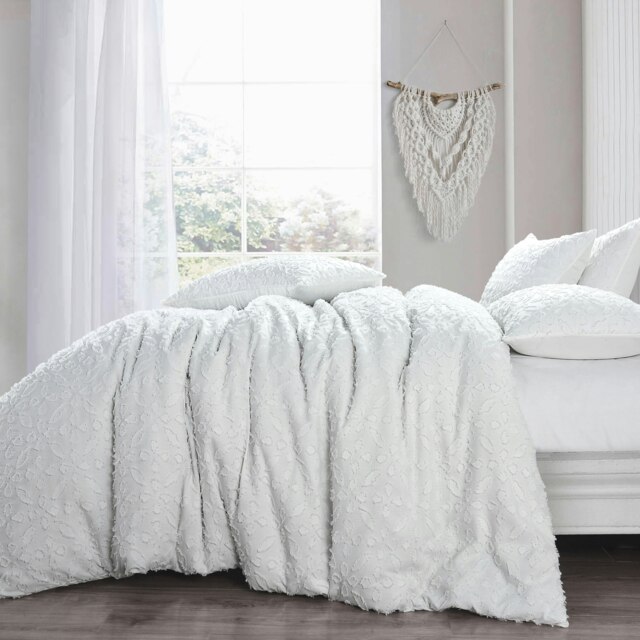 Intimates Astra Tufted White Duvet Cover & Pillowcase Set White White Double