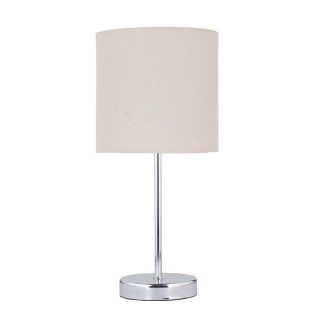 Chrome Touch Operated Table Lamp with Natural Linen Shade Chrome Brown Medium 1