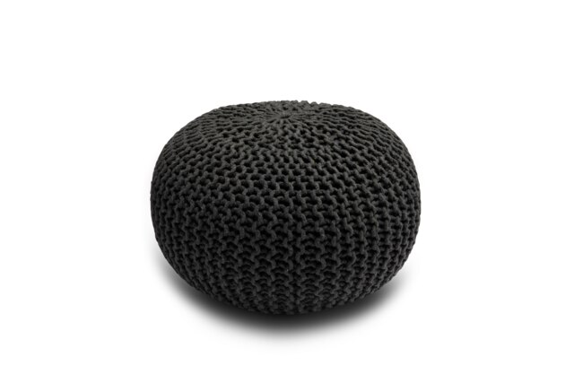 Knitted Pouffe Chunky Round Footstool Ottoman 100% Cotton Handmade Black