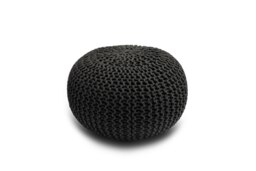 Knitted Pouffe Chunky Round Footstool Ottoman 100% Cotton Handmade Black
