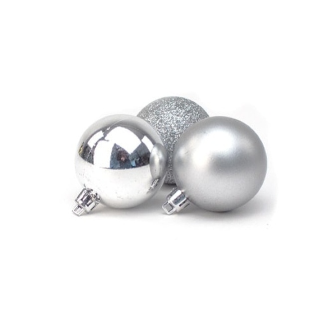 Silver Christmas Baubles Christmas Tree Decorations 5Cm - Pack Of 8