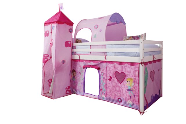 Moro Kids Cabin Bed Midsleeper with Fairies Tent ,Tower & Tunnel in White