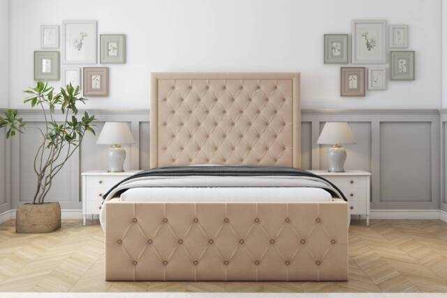 "Sloomy Vienna Pebble Plush Bed Frame With Mattress With 50"" Upholstered Headboard 5' King"